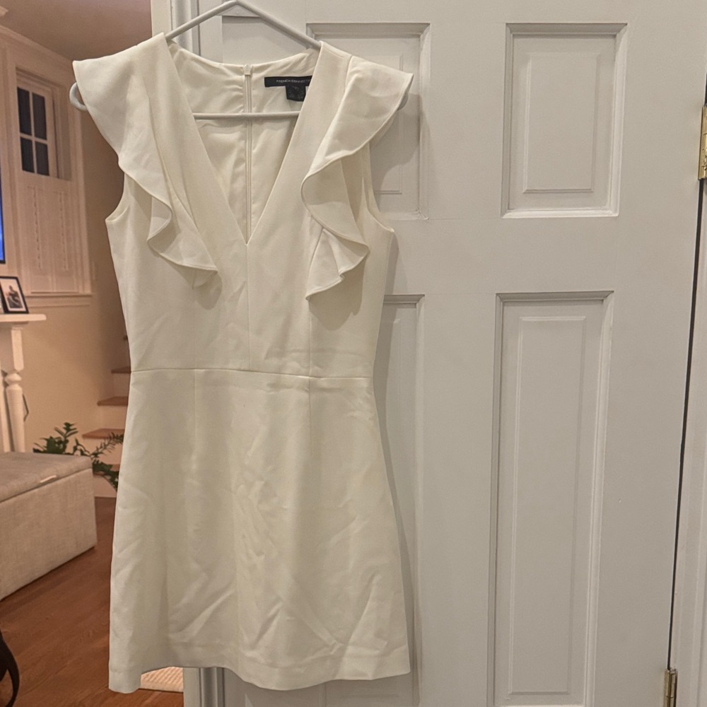 French Connection Cream Ruffle Mini Dress